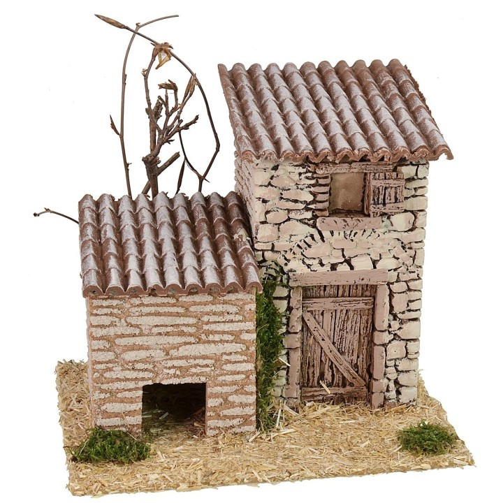 Casita de piedra con cobertizo de 19x17x17 cm h