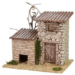 Stone farmhouse with shed 19x17x17 cm h