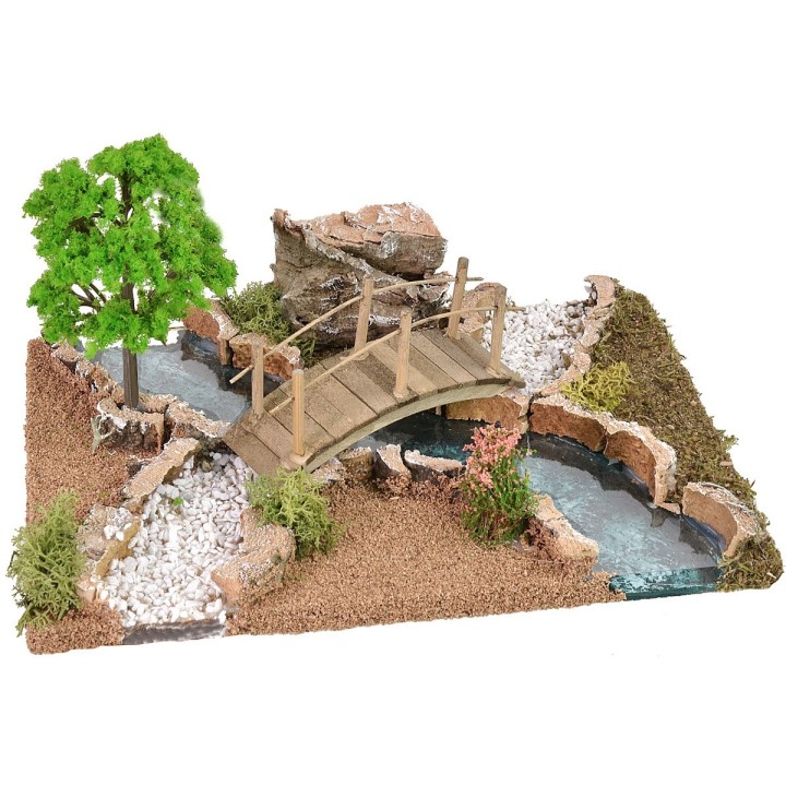 Depth effect river with bridge cm 26x18x13 h