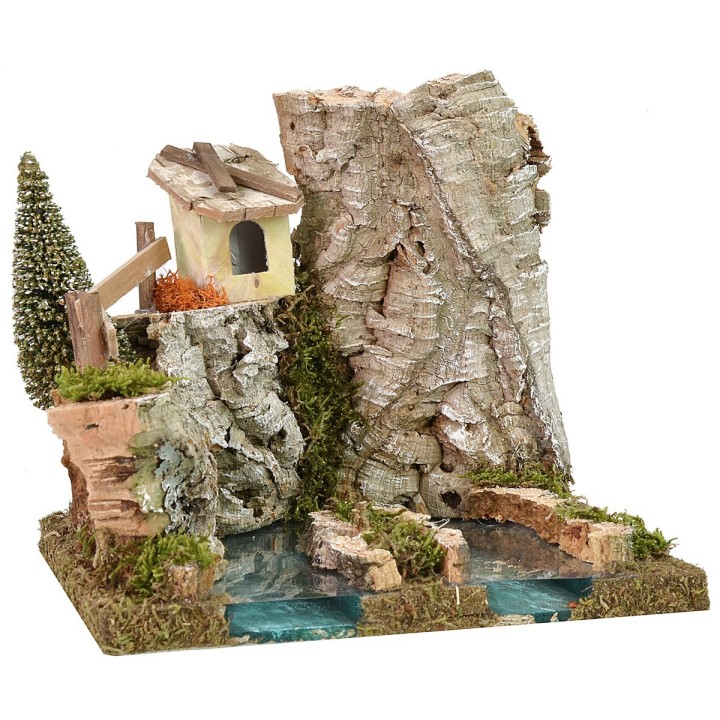 Sorgente del fiume effetto profondità con baita cm 18x16x15