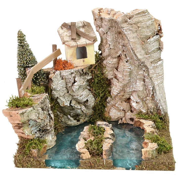 Sorgente del fiume effetto profondità con baita cm 18x16x15