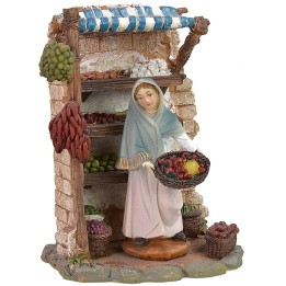 Bottega in resina con fruttivendola cm 12,5x8,5x16,5 h