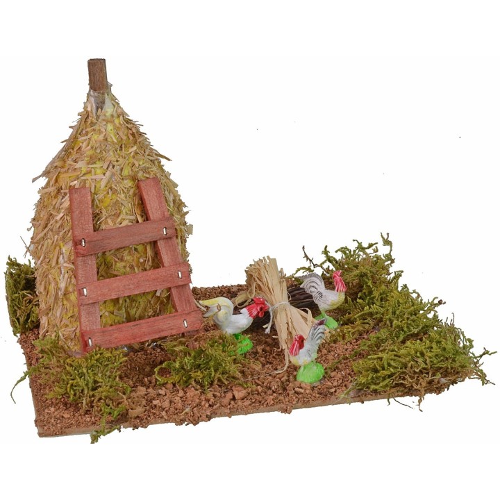 Montón de heno con aves de corral cm 20x14,5x16,5 h