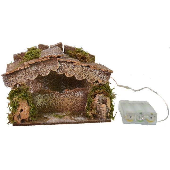 Cabaña con luces LED a pilas de 15x10x12 cm h
