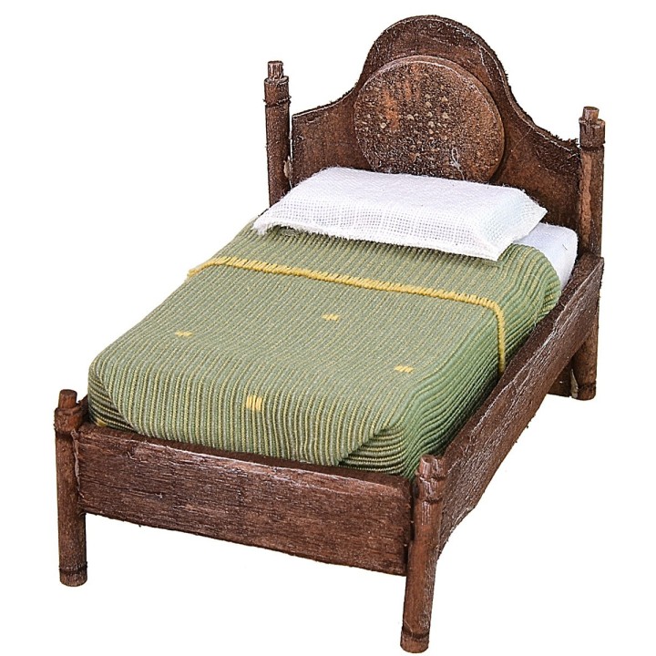 Cama individual de madera envejecida con relieve superior de