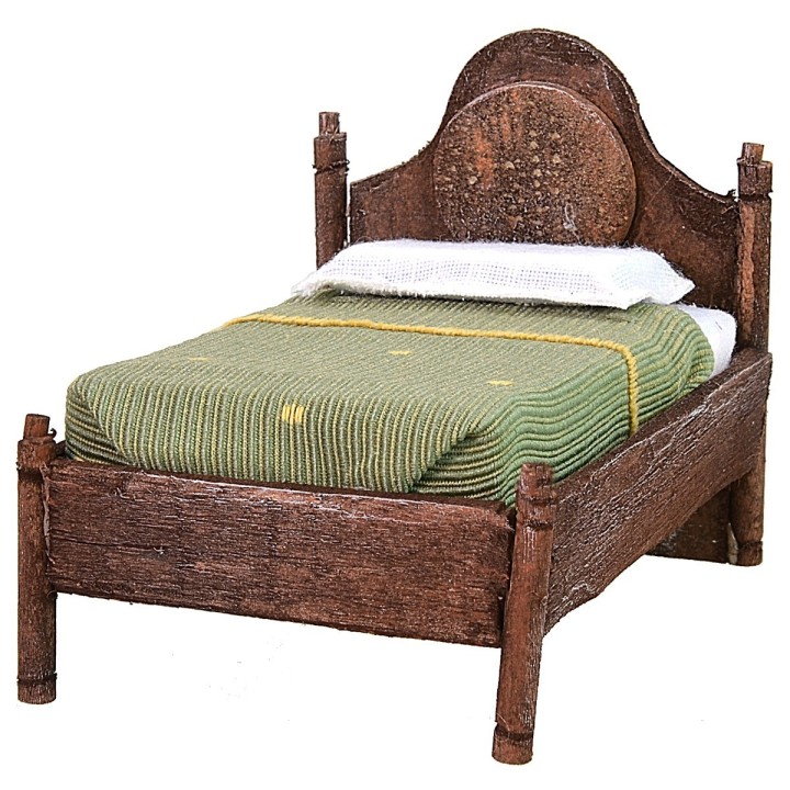 Letto singolo in legno antichizzato con soprarilievo cm