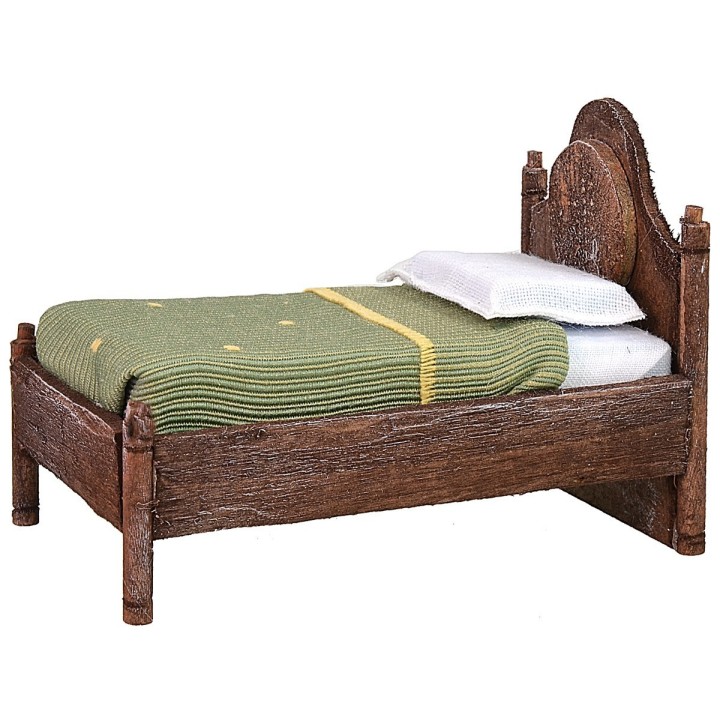 Letto singolo in legno antichizzato con soprarilievo cm
