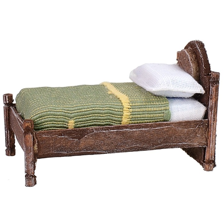 Single bed in antiqued wood with relief cm 4x7x4,5 h