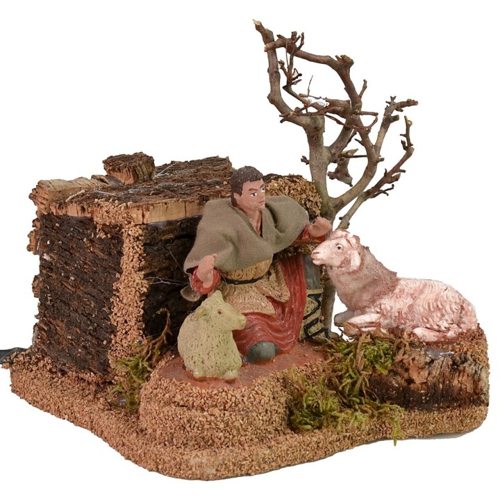 Shepherd, who caresses the sheep double movement 10 cm Oliver