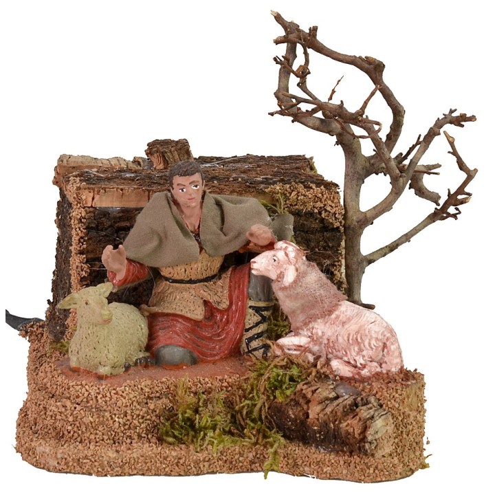 Pastore che accarezza la pecora doppio movimento cm 10 Oliver