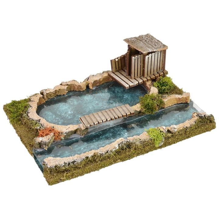 Lago efecto profundidad con cabaña cm 26x18x12 h