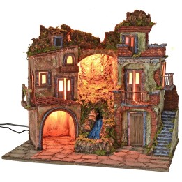 Presepe illuminato stile '700 con cascata cm 70x50x64 h