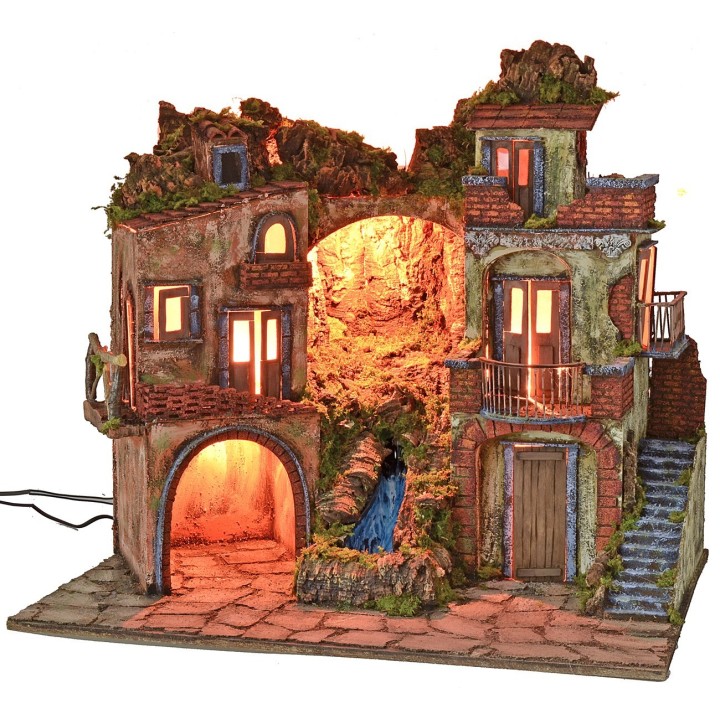 Belén iluminado estilo '700 con cascada cm 70x50x64 h