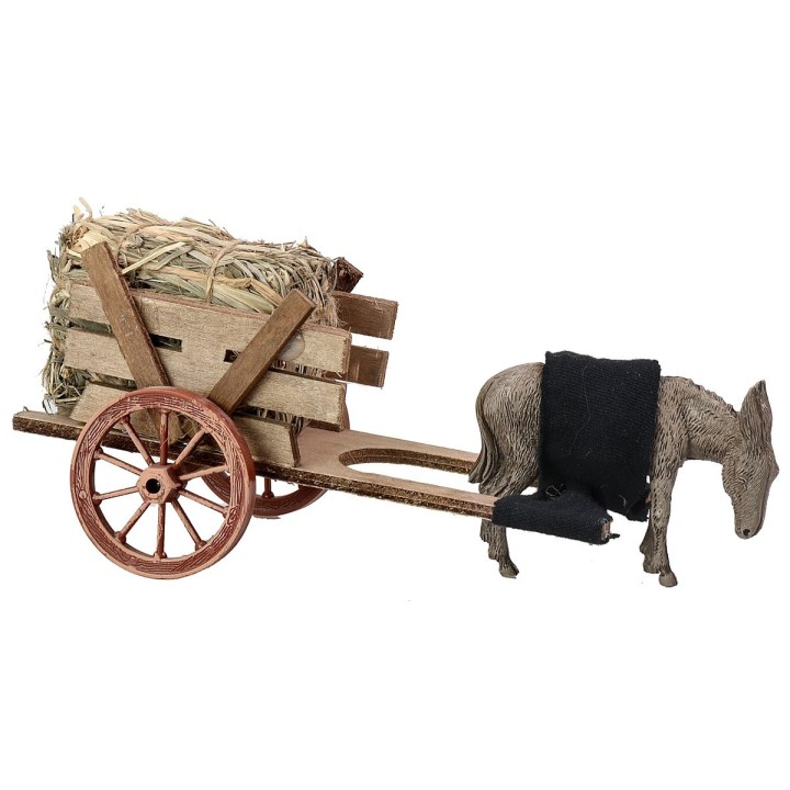Cart with hay and donkey cm 20x7,5x8 h