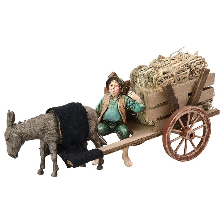 Cart with hay and donkey cm 20x7,5x8 h