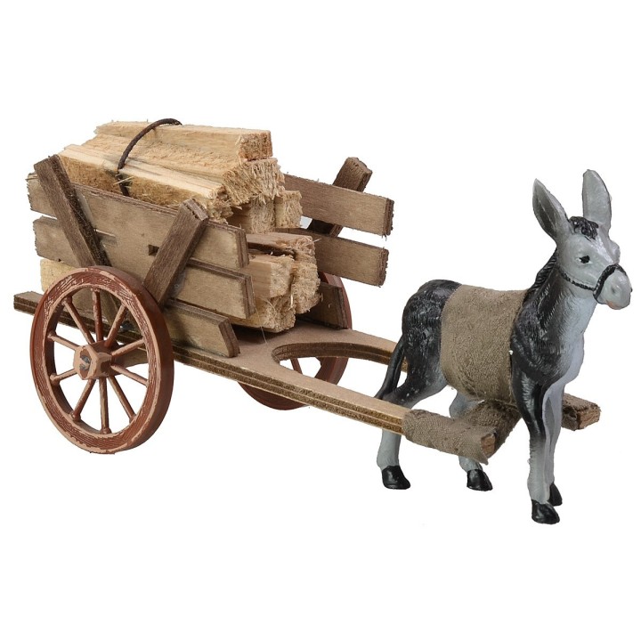 Carro con leña y burro cm 18,5x7,5x8 h
