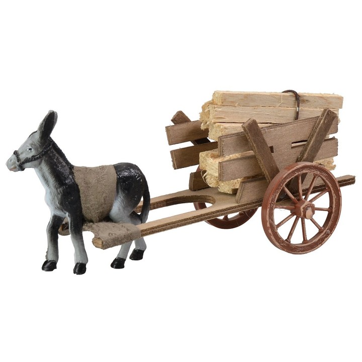 Carro con leña y burro cm 18,5x7,5x8 h
