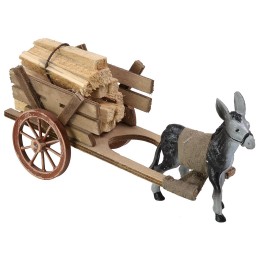 Carro con leña y burro cm 18,5x7,5x8 h