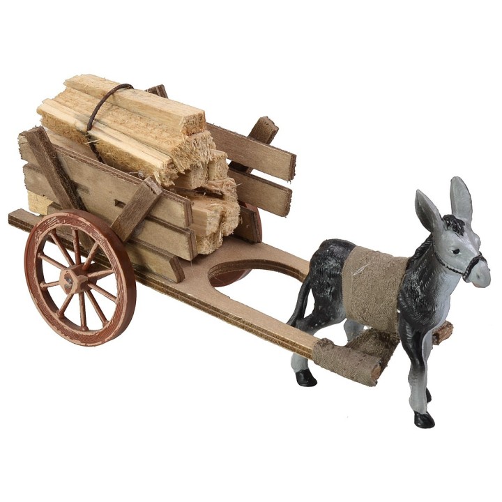 Carro con leña y burro cm 18,5x7,5x8 h