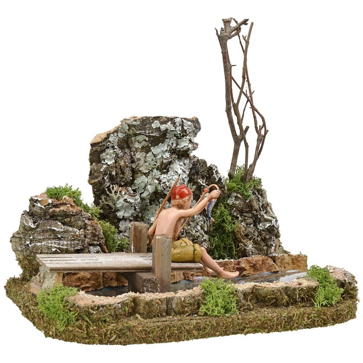 Laghetto presepe con pescatore Landi effetto profondità