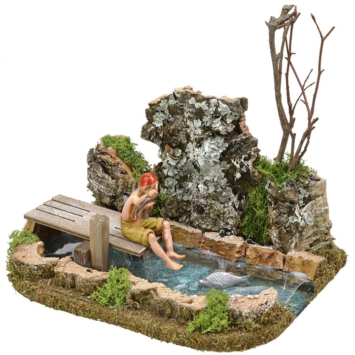 Laghetto presepe con pescatore Landi effetto profondità