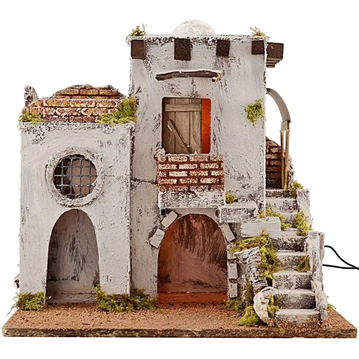 Casa Araba illuminata con scalinata cm 35x25x35 h.