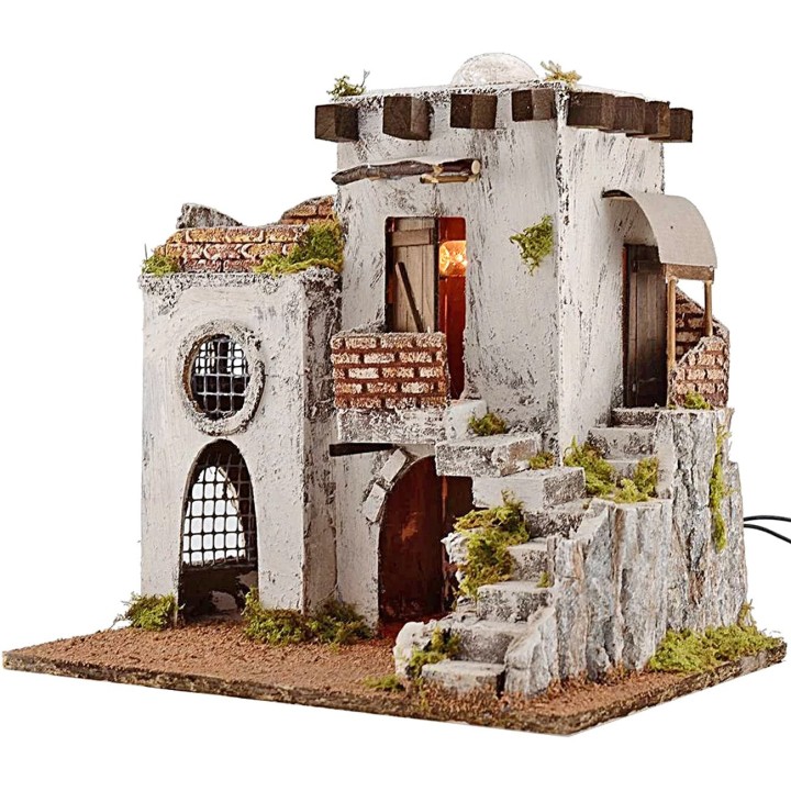 Casa Araba illuminata con scalinata cm 35x25x35 h.