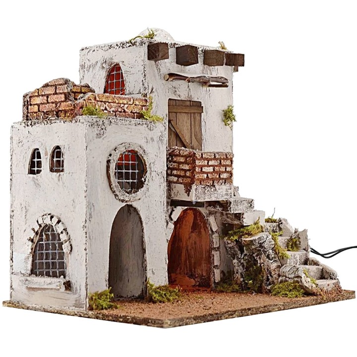 Casa Araba illuminata con scalinata cm 35x25x35 h.