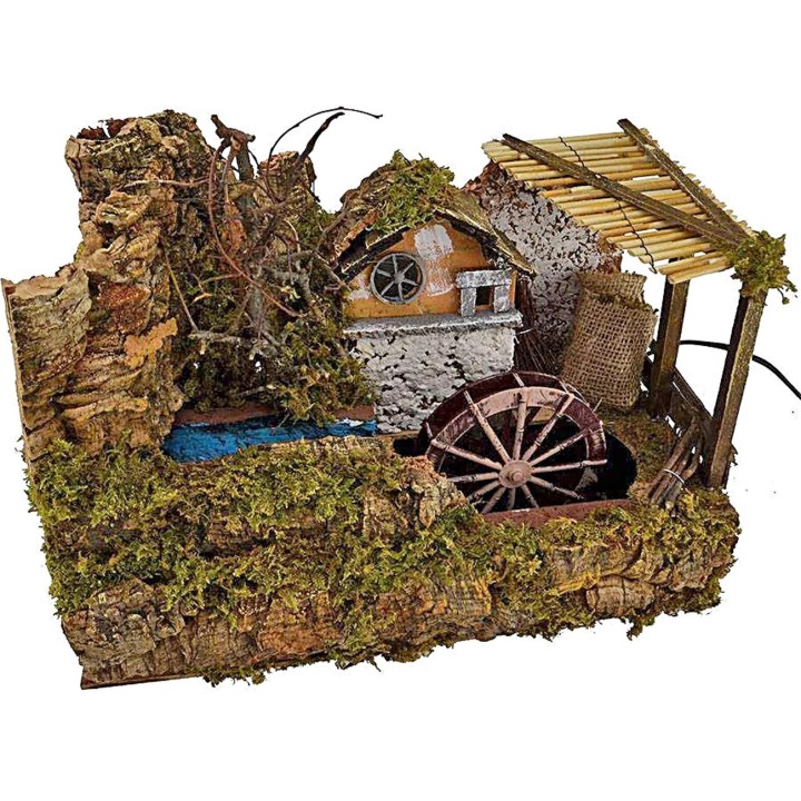Molino de agua con arroyo para belén de 32x18x24 cm de altura.