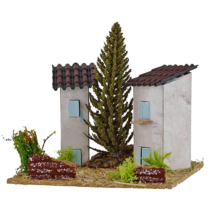 Houses for nativity scene with tree 13x13x9h cm