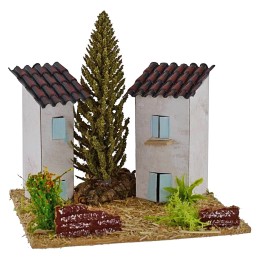 Casas para belén con árbol de 13x13x9 cm de altura
