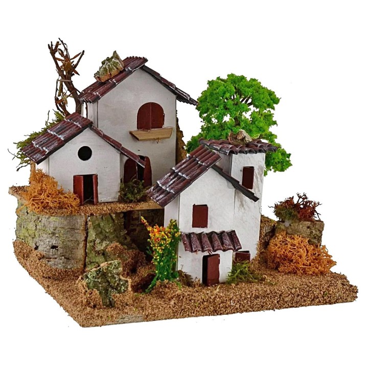 Casette per presepe su due livelli con albero cm 15x19x14h