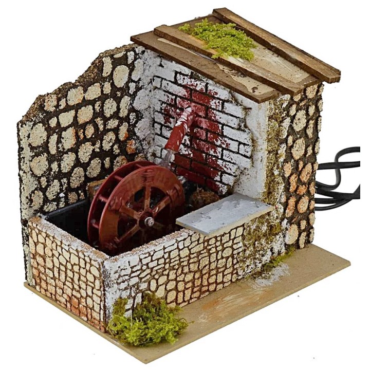 Molino de agua en funcionamiento de 20x14x17,5 cm
