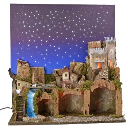 Illuminated nativity scene with fiber optic starry sky cm