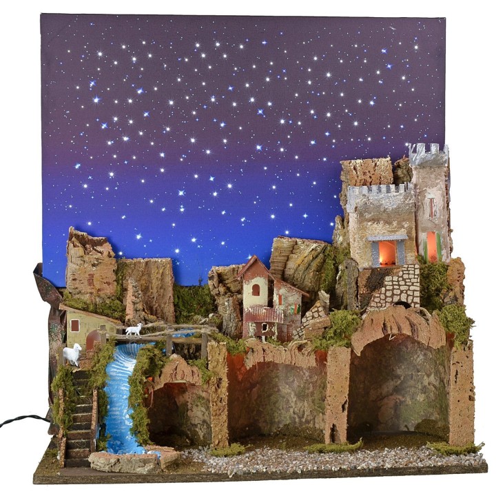 Presepe illuminato con cielo stellato a fibre ottiche cm
