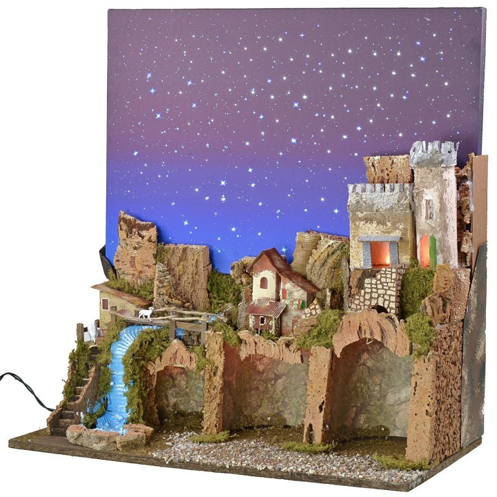 Presepe illuminato con cielo stellato a fibre ottiche cm
