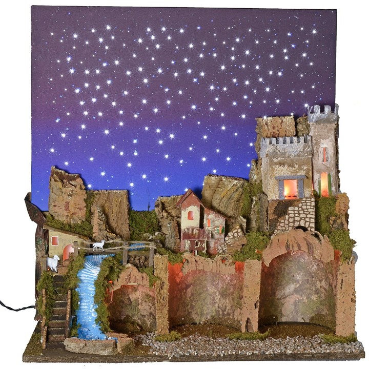 Presepe illuminato con cielo stellato a fibre ottiche cm
