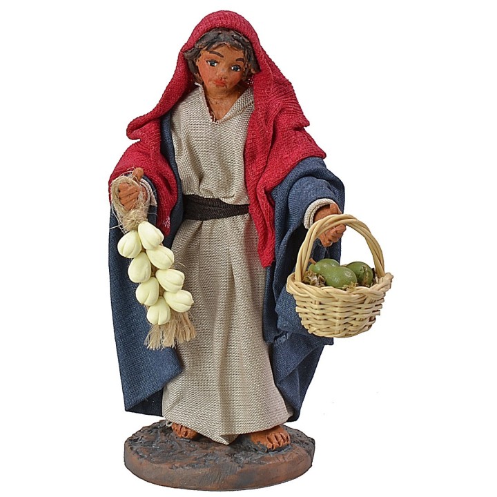 Mujer con cesta y ajo 12 cm