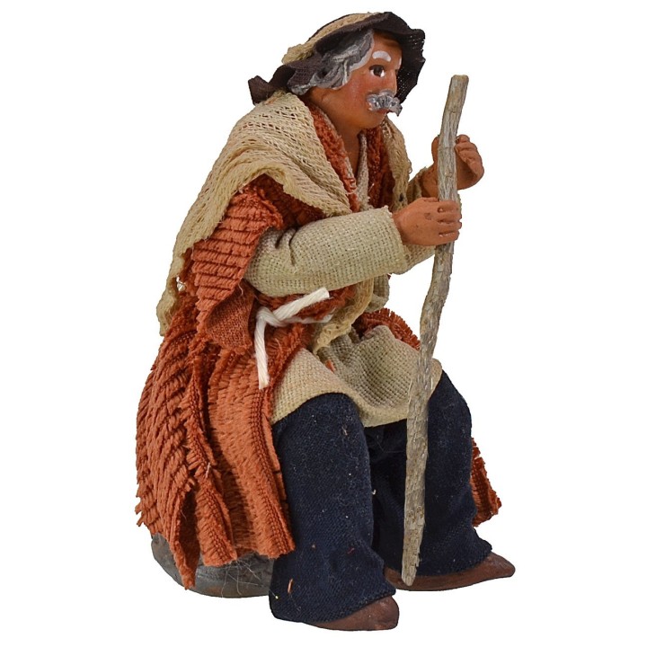 Viejo sentado con bastón serie 12 cm Lux