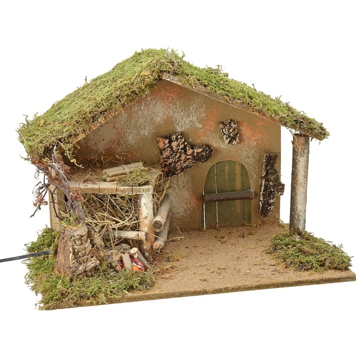Cabaña con fuego funcional de 42x24x28 cm h