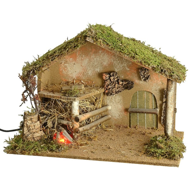 Hut with working fire cm 42x24x28 h