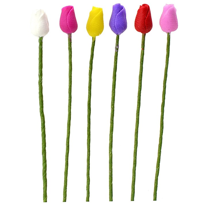 Set of 6 tulips in various colors 6 cm