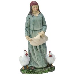 Campesina con gallinas de resina de 20 cm