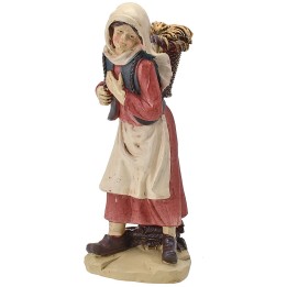 Peasant woman with shoulder pannier in resin 20 cm