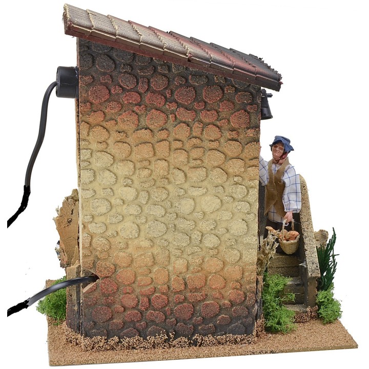 Double movement illuminated house with man ringing the bell and