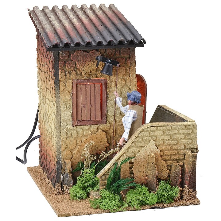 Double movement illuminated house with man ringing the bell and