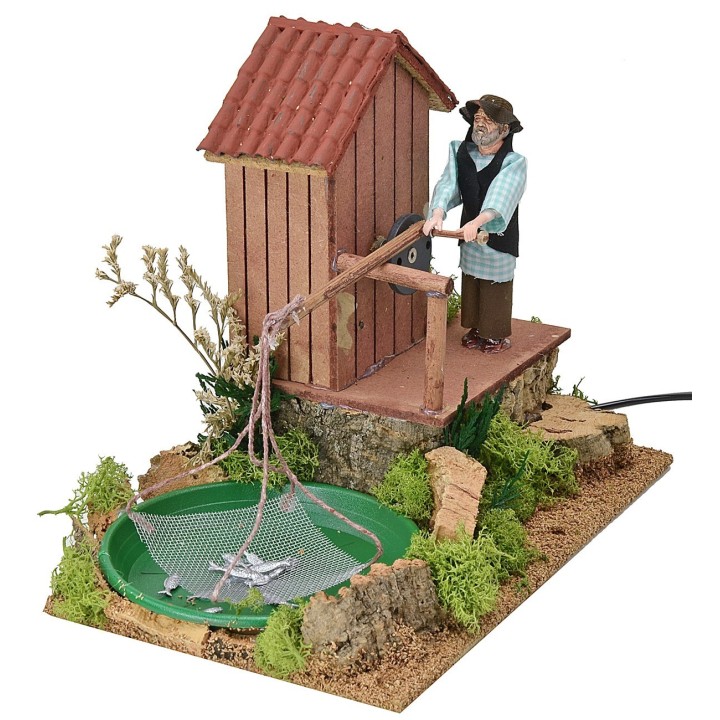 Pescador con balanza en movimiento cm 26x16,5x21 h