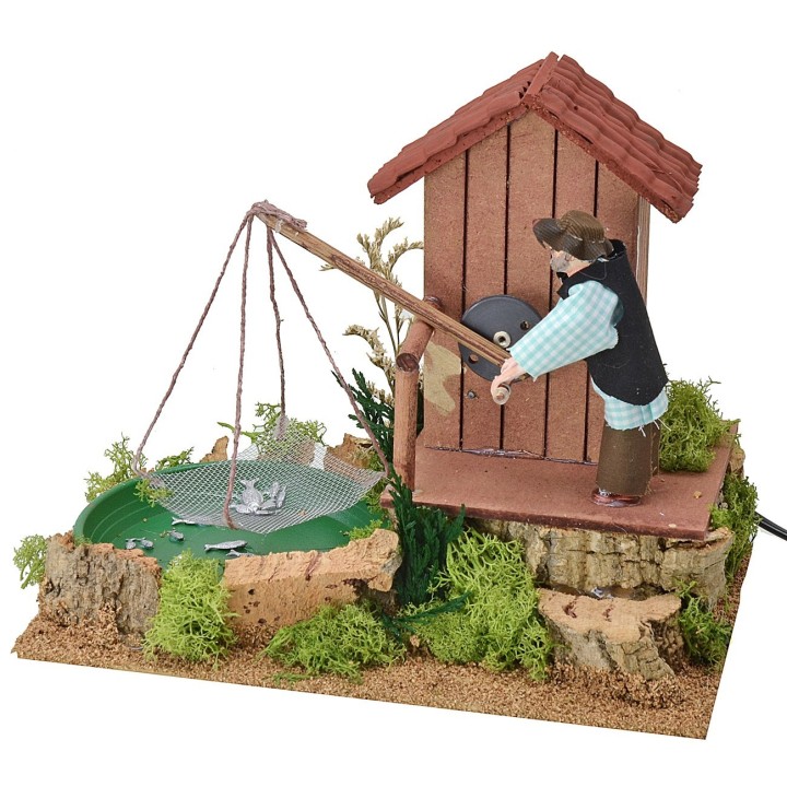 Pescador con balanza en movimiento cm 26x16,5x21 h