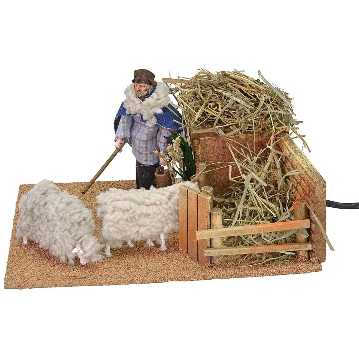 Shepherd 12 cm at the sheepfold in motion 19x23x13 h