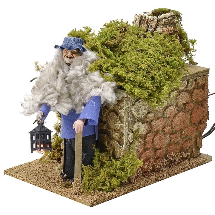 Shepherd 12 cm in movement with illuminated lantern 10x14x13 cm